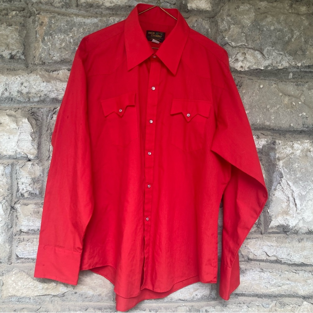 Vintage men’s high country red western country Pearl snap button down shirt 17”